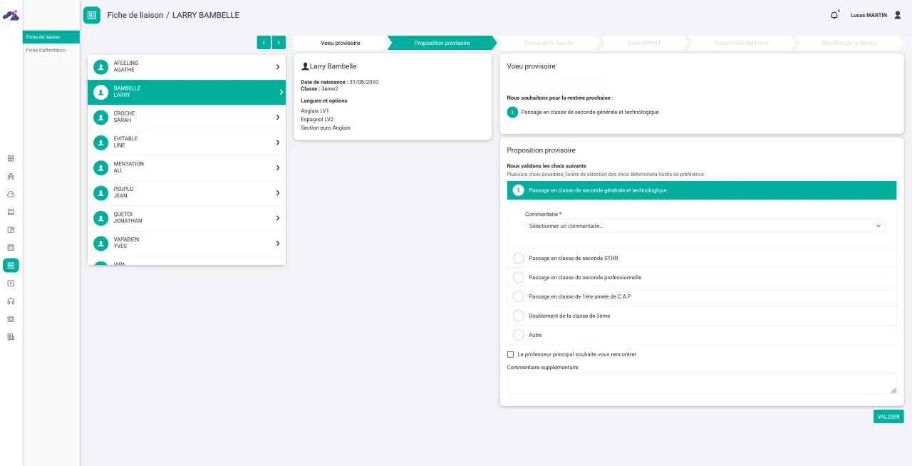 Fiche de liaison