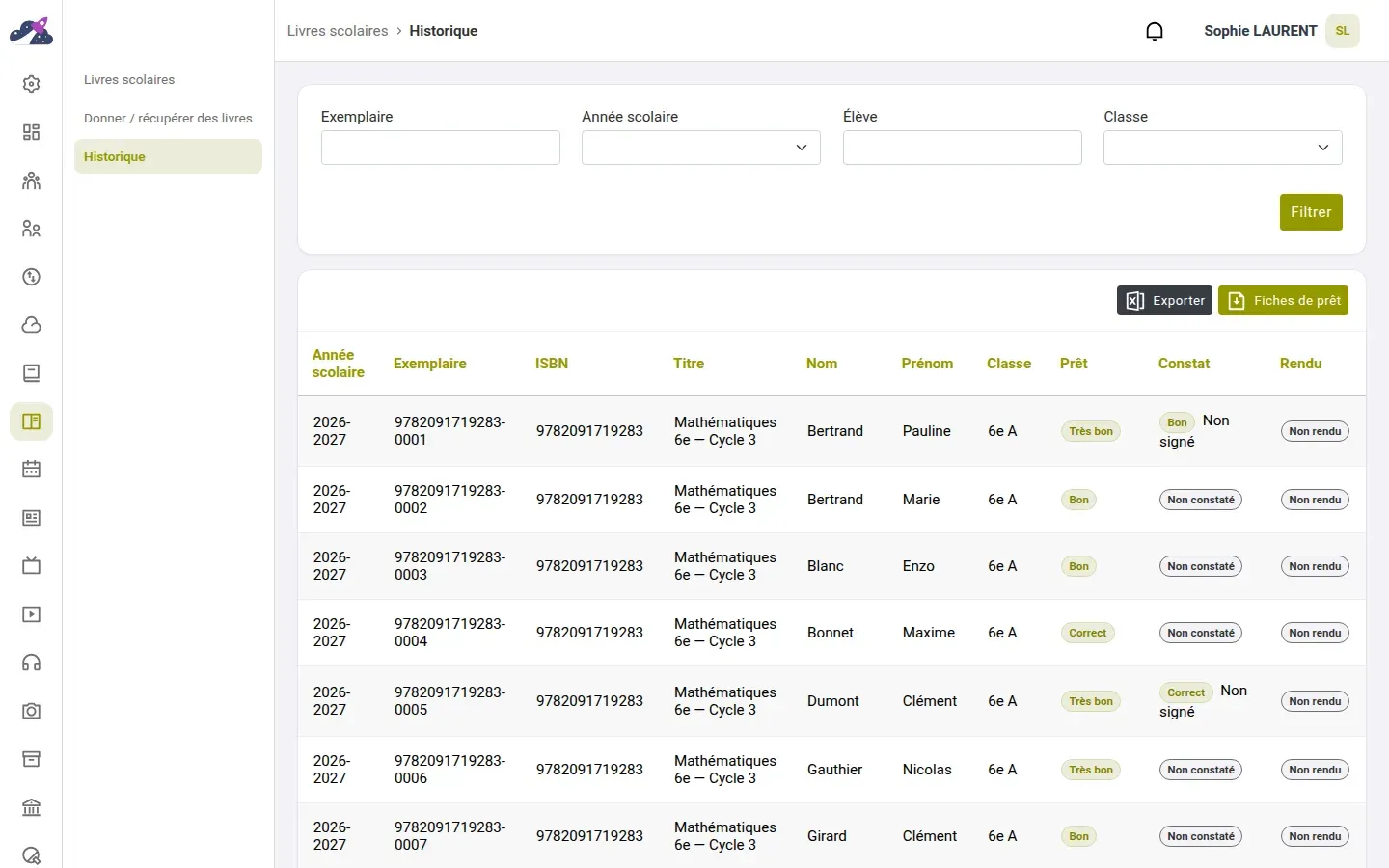 Module Livres scolaires de Nuage d'école