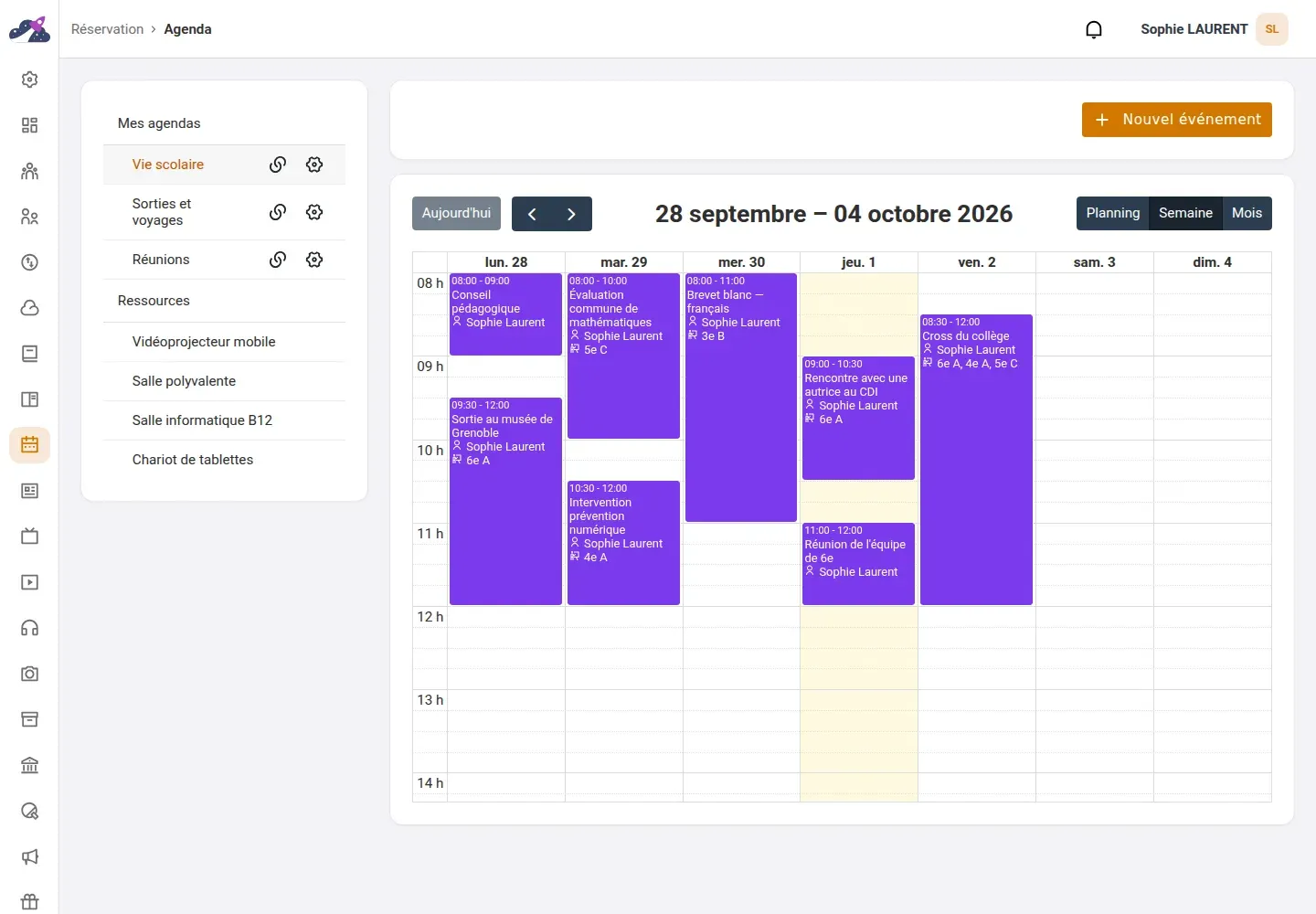 Module Agenda & réservation de Nuage d'école