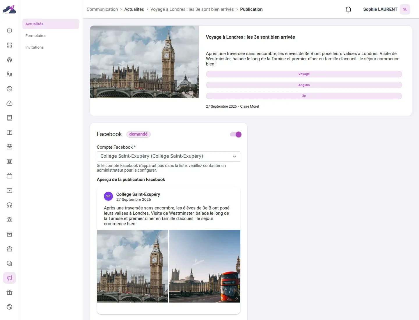Module Actualités de Nuage d'école
